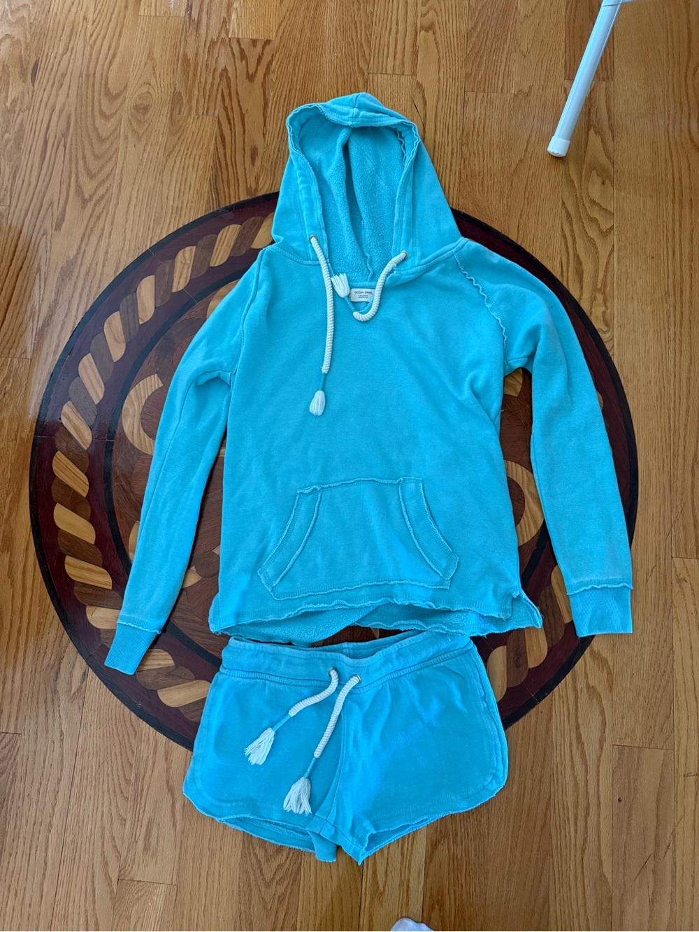 Ocean Drive Turquoise Hoodie and short set with White Rope Drawstring